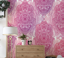 Carregar imagem no visualizador da galeria, Large Floral Mandala Wall Art Wallpaper. Pink and Purple Ornament Design Peel and Stick Wall Mural. #6384
