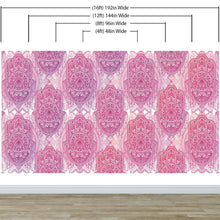 Load image into Gallery viewer, Large Floral Mandala Wall Art Wallpaper. Pink and Purple Ornament Design Peel and Stick Wall Mural. #6384
