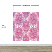 Carregar imagem no visualizador da galeria, Large Floral Mandala Wall Art Wallpaper. Pink and Purple Ornament Design Peel and Stick Wall Mural. #6384
