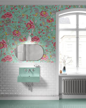 Cargar imagen en el visor de la galería, Mint Color Flower Pattern Wall Mural. Tropical Botanical Floral Peel and Stick Wallpaper. #6387
