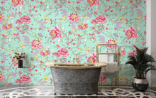 Cargar imagen en el visor de la galería, Mint Color Flower Pattern Wall Mural. Tropical Botanical Floral Peel and Stick Wallpaper. #6387
