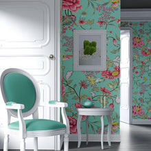 Cargar imagen en el visor de la galería, Mint Color Flower Pattern Wall Mural. Tropical Botanical Floral Peel and Stick Wallpaper. #6387
