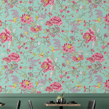 Cargar imagen en el visor de la galería, Mint Color Flower Pattern Wall Mural. Tropical Botanical Floral Peel and Stick Wallpaper. #6387
