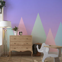 Load image into Gallery viewer, Geometric Triangular Mountain Wall Mural. Pastel Color Peel and Stick Wallpaper. #6388
