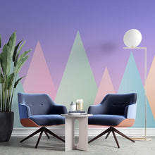 Load image into Gallery viewer, Geometric Triangular Mountain Wall Mural. Pastel Color Peel and Stick Wallpaper. #6388
