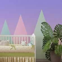 Load image into Gallery viewer, Geometric Triangular Mountain Wall Mural. Pastel Color Peel and Stick Wallpaper. #6388
