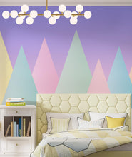 Cargar imagen en el visor de la galería, Geometric Triangular Mountain Wall Mural. Pastel Color Peel and Stick Wallpaper. #6388
