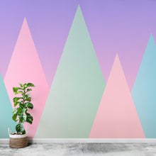 Load image into Gallery viewer, Geometric Triangular Mountain Wall Mural. Pastel Color Peel and Stick Wallpaper. #6388
