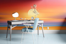 Load image into Gallery viewer, Orange Sunset Over Beach Wall Mural. Blurred Abstract Sunset Over Coastline. #6393
