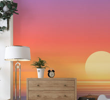 Load image into Gallery viewer, Orange Sunset Over Beach Wall Mural. Blurred Abstract Sunset Over Coastline. #6393
