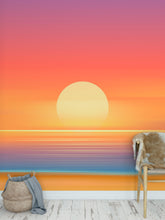 Cargar imagen en el visor de la galería, Orange Sunset Over Beach Wall Mural. Blurred Abstract Sunset Over Coastline. #6393
