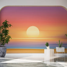 Cargar imagen en el visor de la galería, Orange Sunset Over Beach Wall Mural. Blurred Abstract Sunset Over Coastline. #6393
