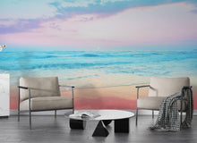 Load image into Gallery viewer, Pastel Color Sunset over the Ocean Horizon Wall Mural. Beach Theme Peel and Stick Wallpaper. #6400
