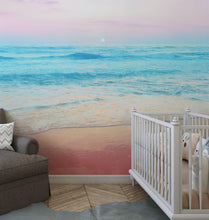 Load image into Gallery viewer, Pastel Color Sunset over the Ocean Horizon Wall Mural. Beach Theme Peel and Stick Wallpaper. #6400
