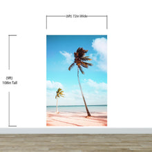 Load image into Gallery viewer, Palm Tree on Beach Coastline Wall Mural. Tropical Theme Peel and Stick Wallpaper Decor. #6401
