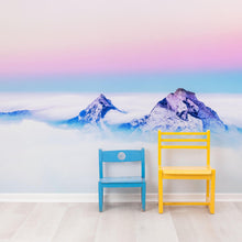 Load image into Gallery viewer, Pastel Color Mountain View on Top of Clouds Wall Mural. Peel and Stick Wallpaper / Removable Wall Mural. #6402
