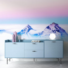 Load image into Gallery viewer, Pastel Color Mountain View on Top of Clouds Wall Mural. Peel and Stick Wallpaper / Removable Wall Mural. #6402
