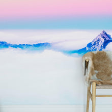 Load image into Gallery viewer, Pastel Color Mountain View on Top of Clouds Wall Mural. Peel and Stick Wallpaper / Removable Wall Mural. #6402
