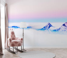 Load image into Gallery viewer, Pastel Color Mountain View on Top of Clouds Wall Mural. Peel and Stick Wallpaper / Removable Wall Mural. #6402
