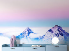 Load image into Gallery viewer, Pastel Color Mountain View on Top of Clouds Wall Mural. Peel and Stick Wallpaper / Removable Wall Mural. #6402
