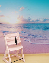 Load image into Gallery viewer, Pastel Color Sunset over Paradise Beach Wall Mural. Pastel Pink and Blue Color Scheme Peel and Stick Wallpaper. #6404
