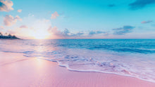 Load image into Gallery viewer, Pastel Color Sunset over Paradise Beach Wall Mural. Pastel Pink and Blue Color Scheme Peel and Stick Wallpaper. #6404
