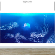 Load image into Gallery viewer, Jellyfish Floating Underwater Wall Mural. Deep Blue Ocean Peel and Stick Wallpaper. #6405
