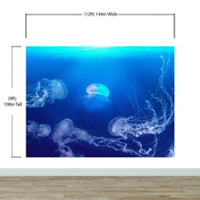 Load image into Gallery viewer, Jellyfish Floating Underwater Wall Mural. Deep Blue Ocean Peel and Stick Wallpaper. #6405
