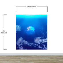 Load image into Gallery viewer, Jellyfish Floating Underwater Wall Mural. Deep Blue Ocean Peel and Stick Wallpaper. #6405
