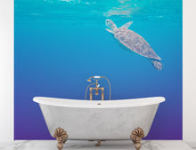 Load image into Gallery viewer, Swimming Sea Turtle Coming Up for Air Wall Mural. Pastel Color Sea Life. Peel and Stick Wallpaper. #6406
