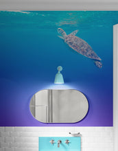 Load image into Gallery viewer, Swimming Sea Turtle Coming Up for Air Wall Mural. Pastel Color Sea Life. Peel and Stick Wallpaper. #6406
