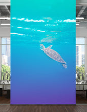 Load image into Gallery viewer, Swimming Sea Turtle Coming Up for Air Wall Mural. Pastel Color Sea Life. Peel and Stick Wallpaper. #6406
