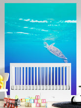 Load image into Gallery viewer, Swimming Sea Turtle Coming Up for Air Wall Mural. Pastel Color Sea Life. Peel and Stick Wallpaper. #6406
