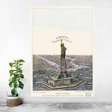 Cargar imagen en el visor de la galería, Vintage Illustration of the Statue of Liberty Wall Mural. The Great Bartholdi Statue, Liberty Enlightening the World Peel and Stick Wallpaper. #6409
