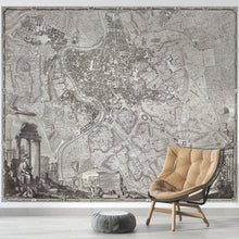 Cargar imagen en el visor de la galería, Vintage Old Map of Rome Italy Wall Mural. The Large Plan of Rome Peel and Stick Wallpaper. #6412
