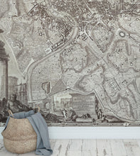 Cargar imagen en el visor de la galería, Vintage Old Map of Rome Italy Wall Mural. The Large Plan of Rome Peel and Stick Wallpaper. #6412
