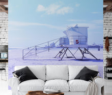 Load image into Gallery viewer, Lifeguard Tower on Pensacola Beach Wall Mural. Pastel Color Theme Peel and Stick Wallpaper. #6415
