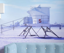 Load image into Gallery viewer, Lifeguard Tower on Pensacola Beach Wall Mural. Pastel Color Theme Peel and Stick Wallpaper. #6415
