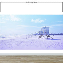 Load image into Gallery viewer, Lifeguard Tower on Pensacola Beach Wall Mural. Pastel Color Theme Peel and Stick Wallpaper. #6415
