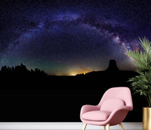 Cargar imagen en el visor de la galería, Milky Way Galaxy Stars Wall Mural. Starry Night Over Devils Tower National Monument Park. #6416
