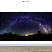 Cargar imagen en el visor de la galería, Milky Way Galaxy Stars Wall Mural. Starry Night Over Devils Tower National Monument Park. #6416
