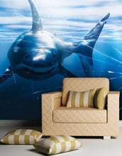 Load image into Gallery viewer, Great White Shark Attack Aquarium Glass Wall Mural. Peel and Stick Wallpaper. #6424
