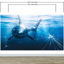 Load image into Gallery viewer, Great White Shark Attack Aquarium Glass Wall Mural. Peel and Stick Wallpaper. #6424
