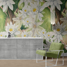 Carregar imagem no visualizador da galeria, Botanical Flower Wall Mural. Color Pencil Artwork of Flower Garden Peel and Stick Wallpaper. Paradise Botanical Flowers and Leave Black Background. #6426
