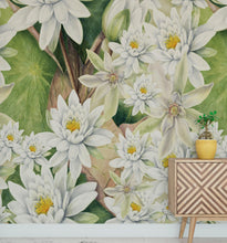 Cargar imagen en el visor de la galería, Botanical Flower Wall Mural. Color Pencil Artwork of Flower Garden Peel and Stick Wallpaper. Paradise Botanical Flowers and Leave Black Background. #6426
