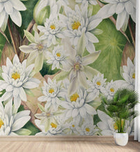 Cargar imagen en el visor de la galería, Botanical Flower Wall Mural. Color Pencil Artwork of Flower Garden Peel and Stick Wallpaper. Paradise Botanical Flowers and Leave Black Background. #6426
