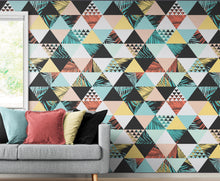 Carregar imagem no visualizador da galeria, Triangle Geometric Abstract Palm Tree Leaves Pattern Wall Mural. #6431
