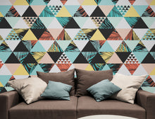 Carregar imagem no visualizador da galeria, Triangle Geometric Abstract Palm Tree Leaves Pattern Wall Mural. #6431
