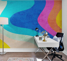 Load image into Gallery viewer, Abstract Retro Rainbow Color Curve Pattern Wall Mural. #6433
