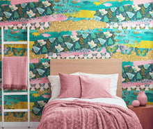 Cargar imagen en el visor de la galería, Pink Butterflies Abstract Pattern Wall Mural. Retro Pink Color Illustration Design. #6434
